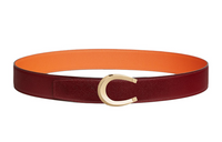 HERMES Horse Shoe Buckle Smooth Buckle Leather Belts Men's Red/Orange Width: 3.8cm