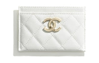 CHANEL Embossed Calfskin With Grains Card Clip Card Holder Regular Women's White