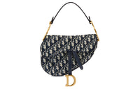 DIOR Saddle Jacquard Canvas With Leather Saddle Bag Handbag, Shoulder Bag, Crossbody Bag Medium Size Women's Denim Blue
