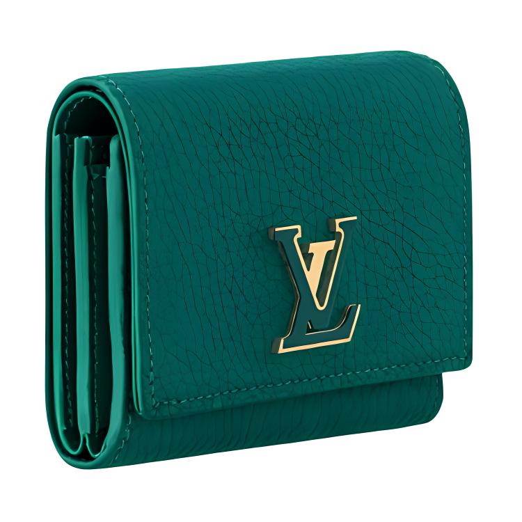 LOUIS VUITTON Capucines Leather Wallet Unisex Emerald Green