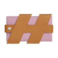 HERMES Mysore Goat Skin Card Holder Women's Pink & Khaki