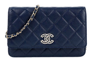 CHANEL WOC Cow Leather Shoulder Bag Crossbody Bag Women's Dark Blue