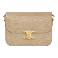 CELINE Triomphe Crocodile Leather Crossbody Bag Shoulder Bag Women's Light Brown