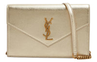 SAINT LAURENT Calfskin Envelope Bag Shoulder Bags Small Size Women's Light Champagne Gold