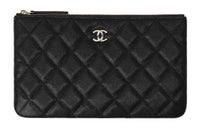 CHANEL Grained Calfskin Card Holder Wallet Clutches Women's Black
