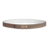 HERMES Calfskin Leather Belts Women's Taupe/White Width 2.4cm