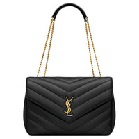 SAINT LAURENT LOULOU Lambskin Shoulder Bag Large Size Women's Black