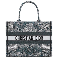 DIOR BookTote Fabric Tote Bag, Shopping Bag, Handbag Medium Size Women's Blue & White