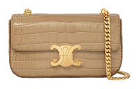 CELINE Triomphe Crocodile Leather Crossbody Bag Shoulder Bag Women's Creamy Brown