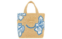 PRADA Raffia Tote Bag Shopping Bag Handbag Women's Khaki/Blue