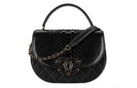 CHANEL Python Skin Patchwork Shoulder Bag Women's Black