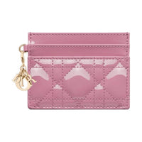 DIOR Lady Dior Patent Leather, Cow Leather Wallet Card Holder Card Holder Women's Hydrangea Pink