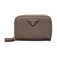 PRADA Leather Coin Purse Men's Gray Brown