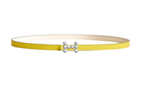 HERMES Signature Bubble Silver Smooth Buckle Epsom Calfskin Leather Belts Women's Yellow Width: 1.3cm