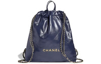 CHANEL 22SS Spring And Summer 22Bag Cow Leather Portable Backpack Unisex Dark Blue