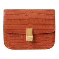 CELINE Crocodile Leather Clutch Medium Size Women's Caramel