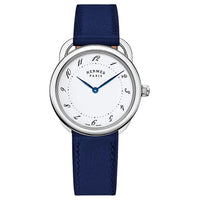 HERMES Arceau Collection Wrist Watch Quartz Movement Cowhide Strap 36mm White Dial Unisex