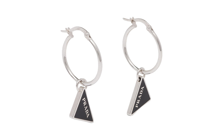 PRADA 925 Sterling Silver Earrings Women's Black