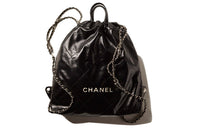CHANEL Silver Logo Calfskin Backpack Large Size Women's Black