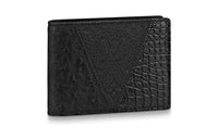 LOUIS VUITTON Multiple Crocodile Leather Patchwork With Ostrich Leather And Leather Wallet Men's Black