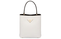 PRADA Panier Leather Handbag Shoulder Bag Handbag Women's White/Black