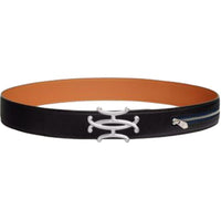 HERMES Stainless Steel Calfskin Leather Belts Men's Black 3.8CM