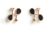 HERMES Calfskin Rose Gold-Plated Hardware Accessories Earrings Women's Black/Gold