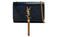 SAINT LAURENT Crocodile Pattern Leather Shoulder Bag Crossbody Bag Regular Women's Dark Blue/Black