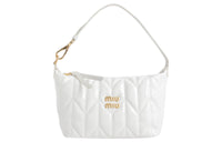 MIU MIU Shiny Patent Leather Sheepskin Handbag Women's White