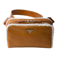 PRADA Shearling Crossbody Bag, Shoulder Bag Men's Cognac Brandy Blend With Natural