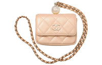 CHANEL Cow Leather Coin Necklace Pouch Small Size Women's Pink