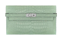 HERMES Kelly Wallet Crocodile Leather Wallet Women's 6U VertD'Eau Aqua Green
