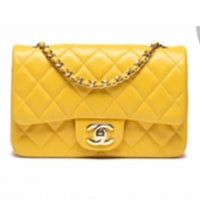CHANEL Leather Shoulder Bag Crossbody Bag Mini Women's Yellow