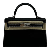 HERMES Mini Kelly Generation 1 Epsom Leather Handbag Women's Black