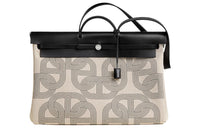 HERMES Herbag Zip H Plume Canvas Handbag Regular Men's Black & Light Beige