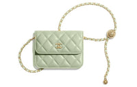 CHANEL Little Golden Ball Lambskin Shoulder Bag, Crossbody Bag Women's Light Green