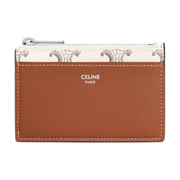 CELINE Lambskin Card Holder Men's Tan & Beige