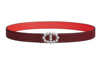 HERMES Maillon Bubble Buckle & Double-Sided Swift And Epsom Calfskin Leather Belts Women's Red Width: 2.4cm