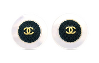 CHANEL 1990 2000 Shell edge Cc Button Clip on Earrings
