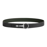 HERMES Calfskin Leather Belts Women's Graphite/Green Width: 3.2CM