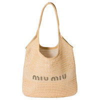 MIU MIU Ivy Viscose Shoulder Bag Women's Natural
