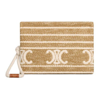 CELINE Stripes Fabric With Cow Leather Patchwork Clutch Women's Smoke