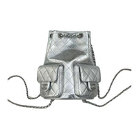 CHANEL Lambskin Backpack Women's Silver