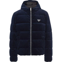 PRADA SS24 Cropped Corduroy Down Jacket Jackets Coats Men's Blue