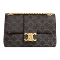 CELINE Cow Leather Handbag Shoulder Bag Women's Tawny