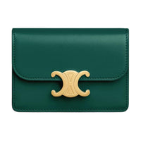 CELINE Triomphe Shiny Cow Leather Wallet, Card Holder Women's Racing Green