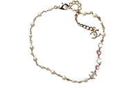 CHANEL Pink Crystal Pearl Necklace Women's Gold