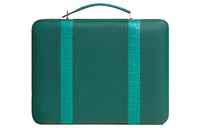 HERMES Taurillon Leather With Crocodile Leather Accents Portable Briefcases Women's Malachite / Malachite Blue