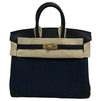 HERMES Birkin Canvas With Swift Leather Birkin Bag Handbags Women's Black & Blue