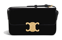 CELINE Triomphe Arc De Triomphe Velour, Cow Leather Handbag, Shoulder Bag, Crossbody Bag Women's Black